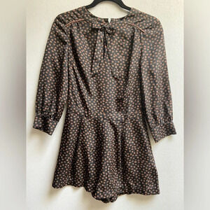 Topshop leaf mural long sleeve neck tie romper  Sz 4